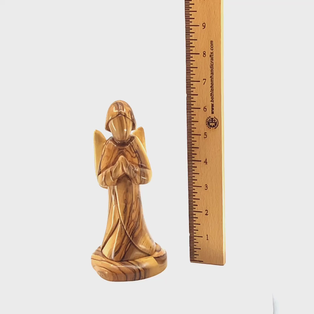 Hand Carved "Kneeling Angel", 6.1" Wooden Nativity Figurine