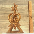 Holy Family with Star of Bethlehem "Heart Shaped", 12.8" Abstract Hand Carved Olive Wood