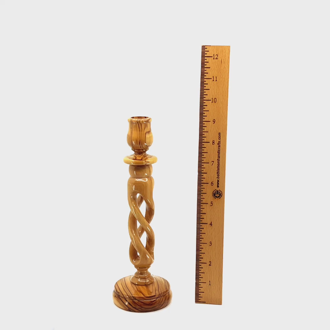 Candle Holder with Hollow Twist, 9.3" Tall from Holy Land Olive Wood