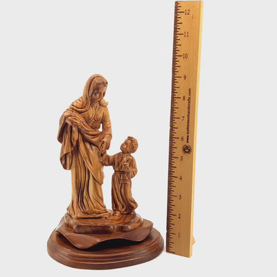 Virgin Mary with Jesus Statue, 9.8" Carved from the Holy Land Olive Wood