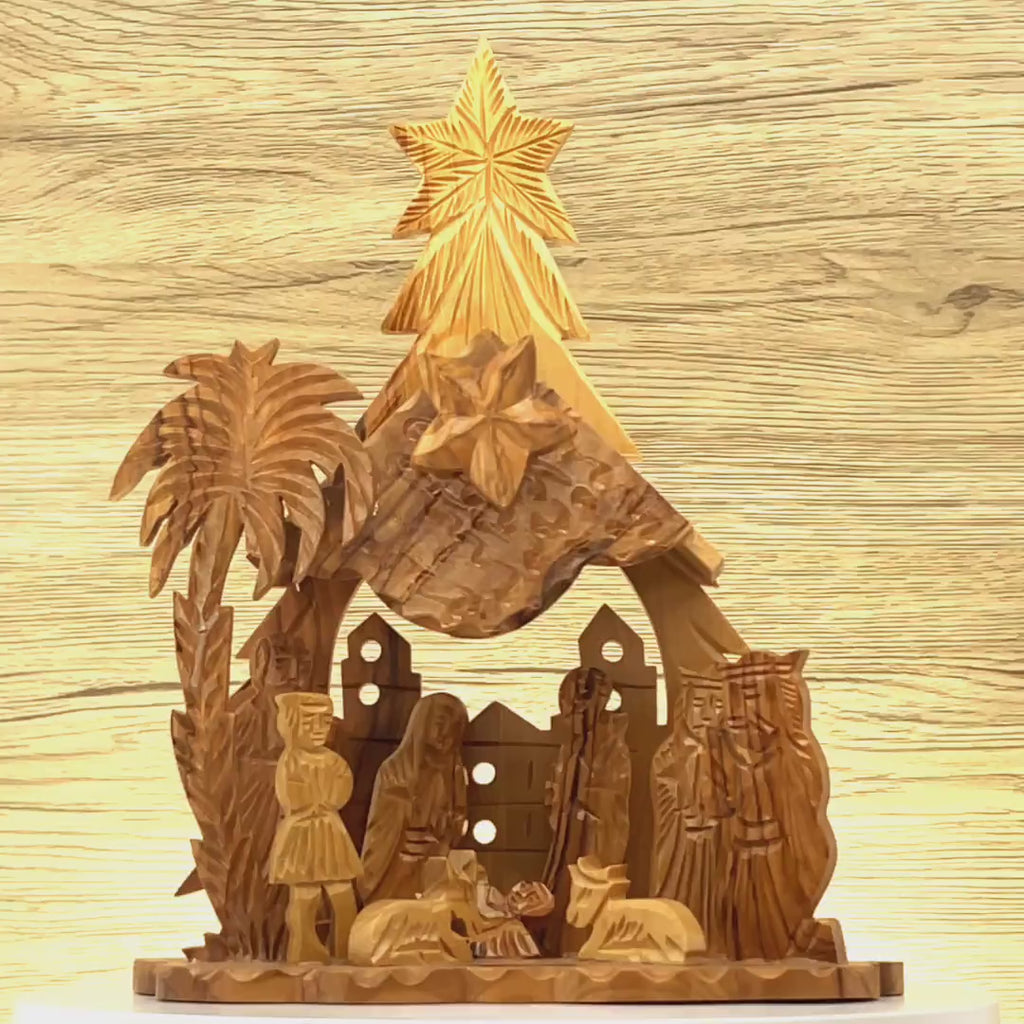 Nativity Scene with Music Player, 10.4" Olive Wood from Holy Land ( Plays Starry Night)