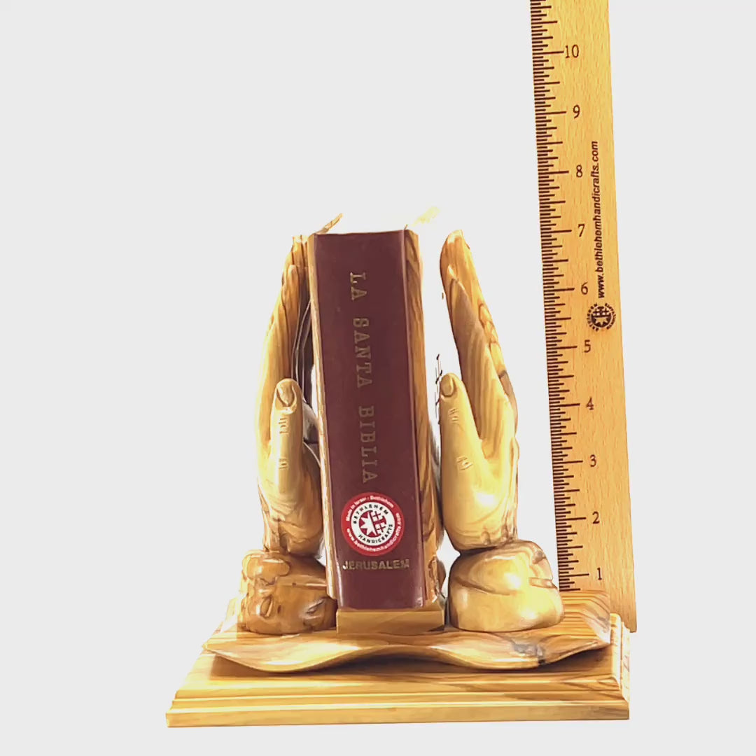 Praying Hands Bible Holder, (Bible Not Included), 7.9" Hand Carved Olive Wood from Holy Land