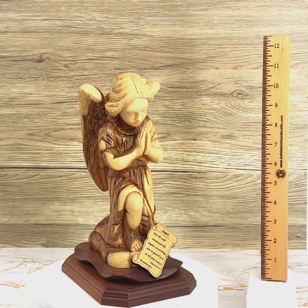 Guardian Angel Praying Carving 10.5" Hand made from Holy Land Olive Wood