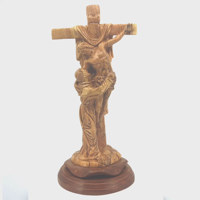 Jesus Crucified on Cross, "Christ Embraced by St. Francis Assisi" , 13.2" Carving