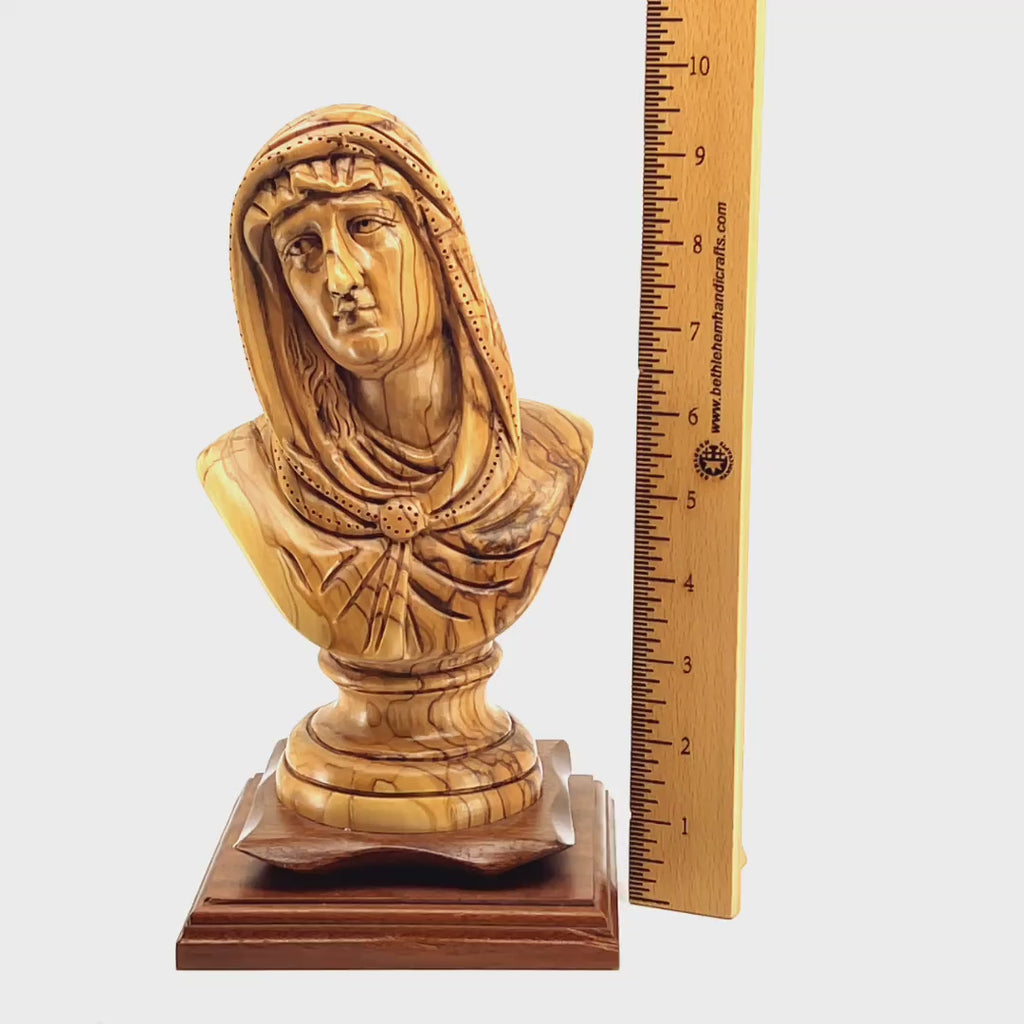 Bust of Virgin Mary's Head 10" , Wooden Sculpture from Holy Land