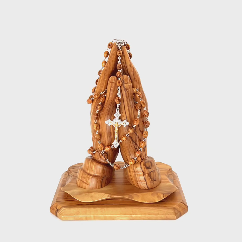 Rosary, Oval Grooved Beads, 22.4", Holy Lane Olive Wood, 2.5" Crucifix