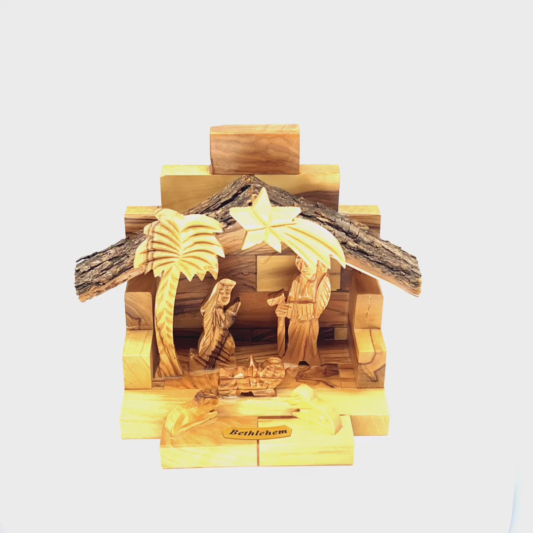 Rustic Olive Wood Nativity Scene, 4.5" with Natural Edges