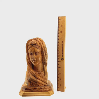 Virgin Mary Bust Statue, 9.1" Olive Wood Carving Statue from Bethlehem
