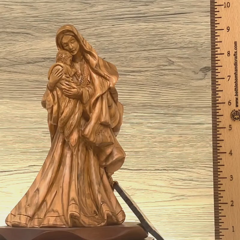 Virgin Mary Holding Baby Jesus Christ Carving (with a Unique Elegant Gown ) 10"