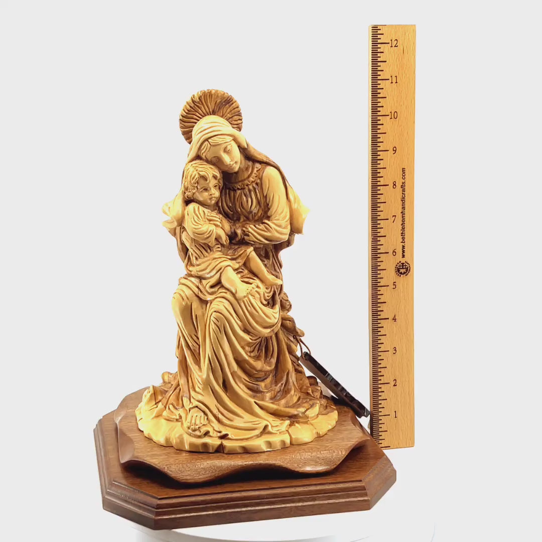Crowned Virgin Mary with Baby Jesus, 11" Olive Wood Carving Statue from Bethlehem