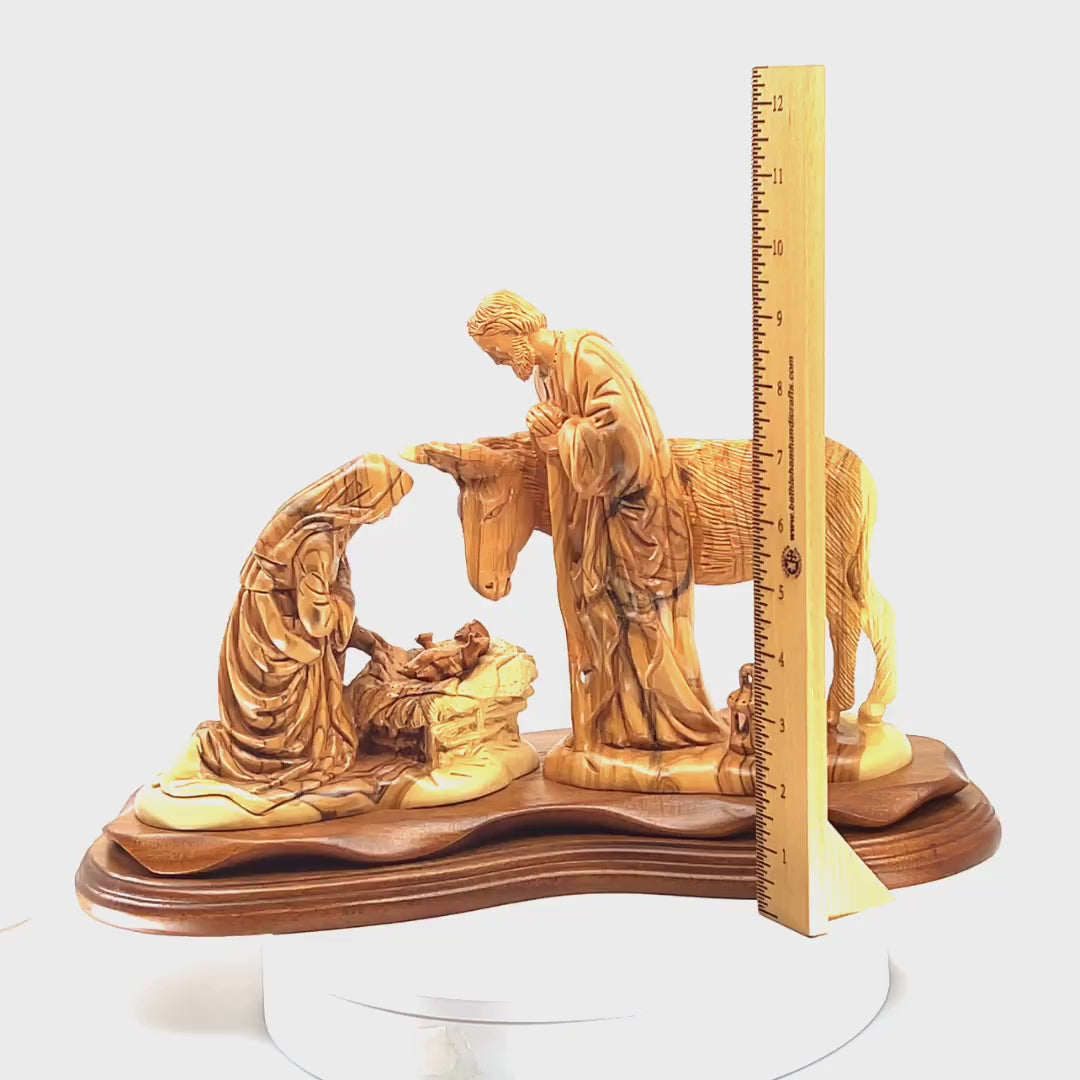 Nativity Scene Sculpture, 15" Virgin Mary, St. Joesph and Baby Jesus Christ in Manager