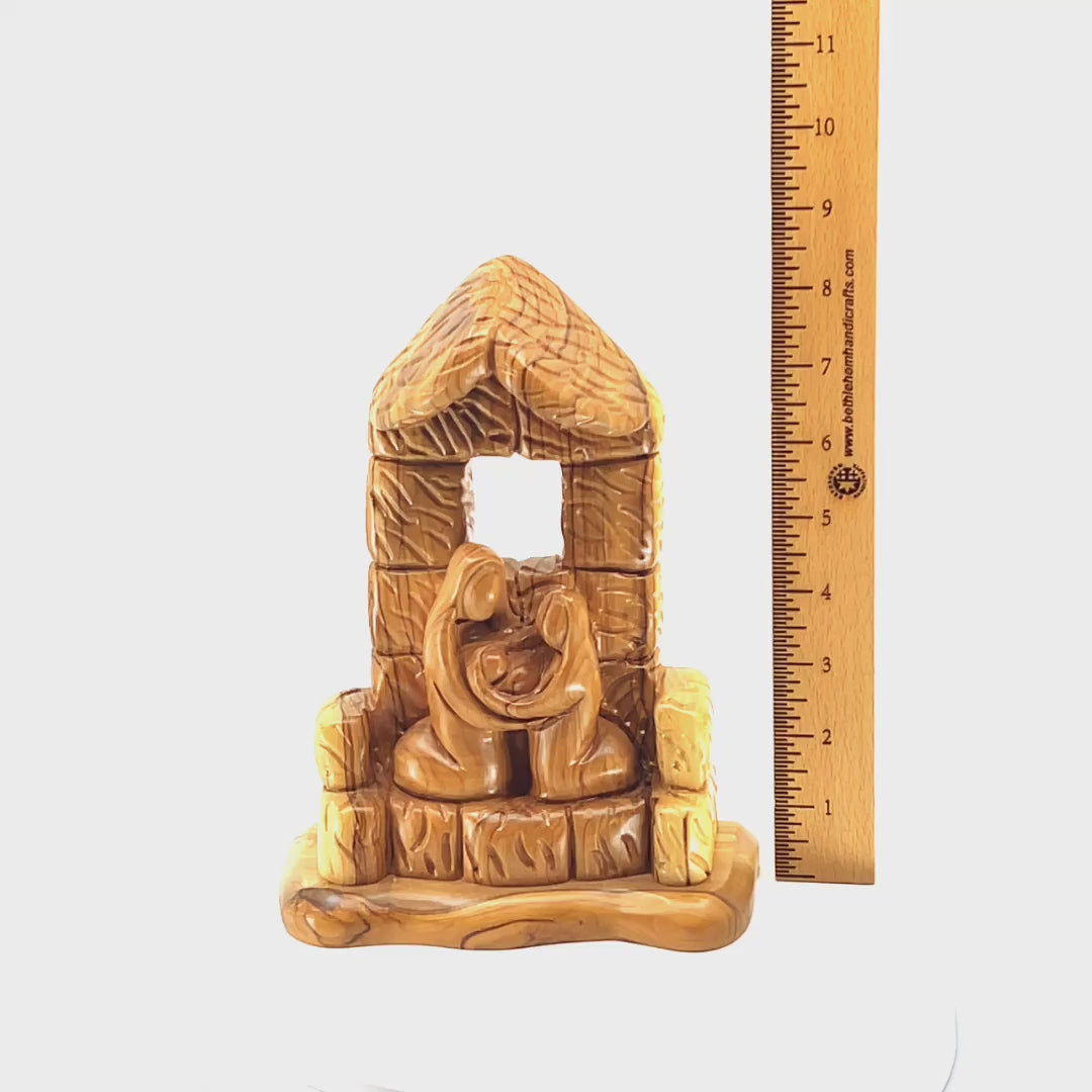 Nativity Scene Carved Ornament with The Holy Family, 8.5" Standing Manager Sculpture