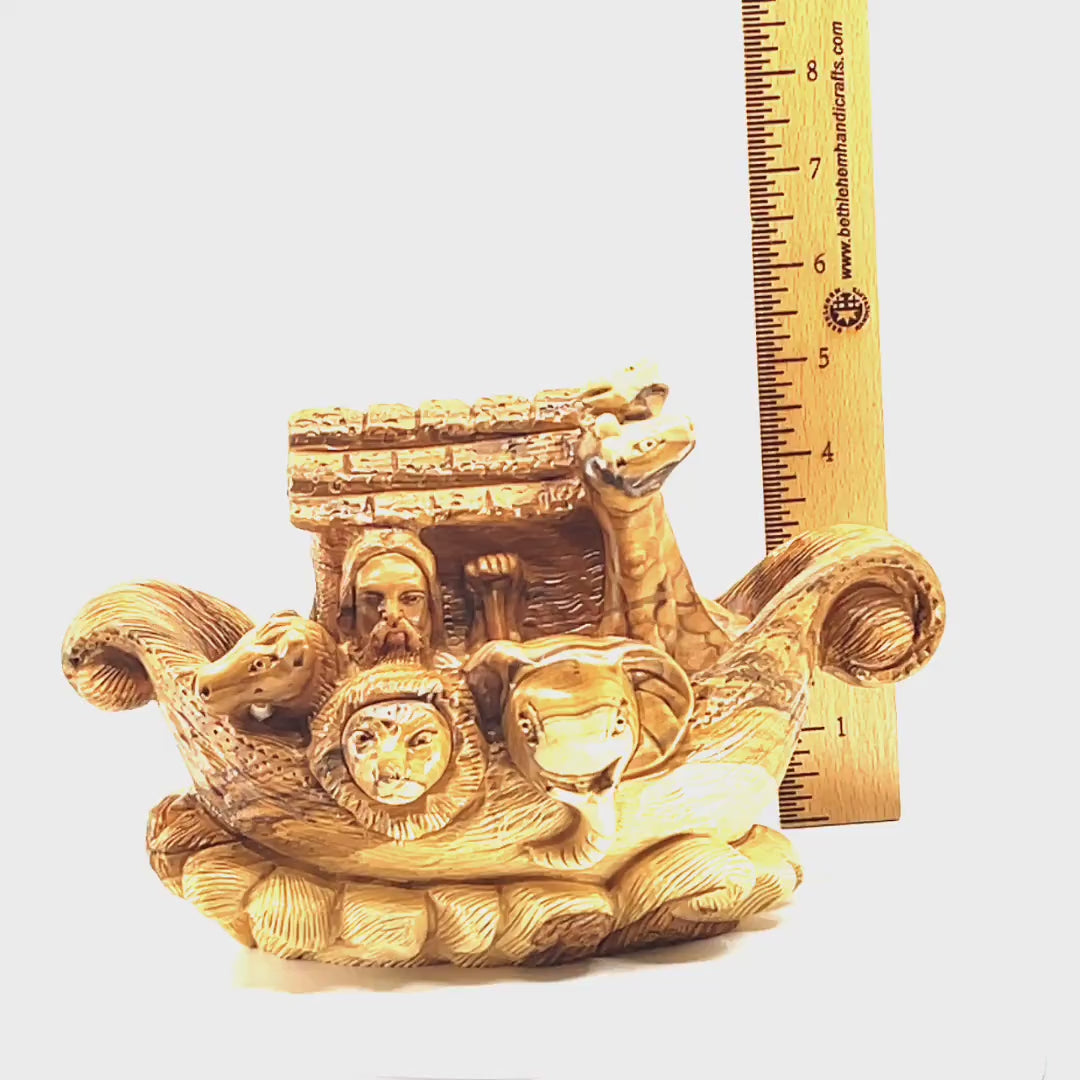 Noah's Ark with Animals Carving 4.5" Olive Wood Hand Carved Statue from the Holy Land