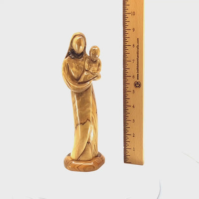 Virgin Mary with Child Jesus Presented, 9.3 Carved Abstract from the Holy Land Olive Wood