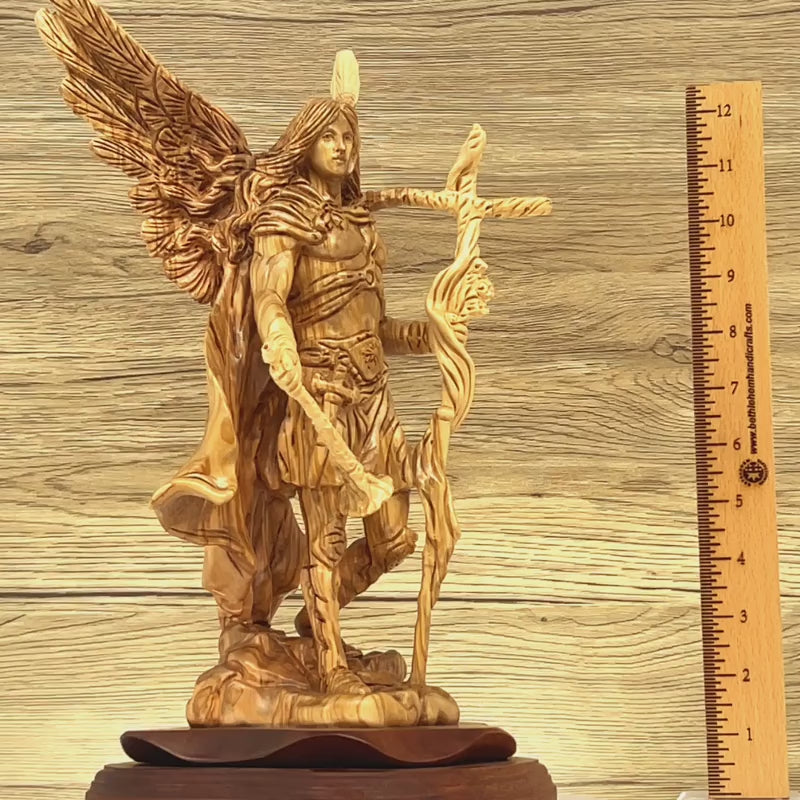 Archangel Gabriel Masterpiece 15" , Olive Wood Carved Statue from the Holy Land