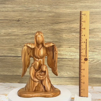 Nativity Scene with Angel Abstract, 10" Sculpture from Olive Wood