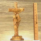 Jesus on Cross, Abstract 13" Carving, Made in Bethlehem from Holy Land Olive Wood