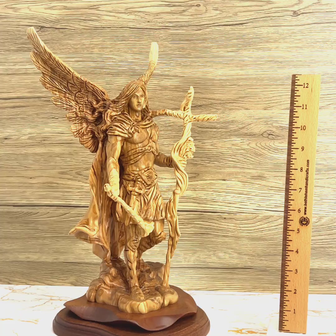 Archangel Gabriel Masterpiece 15" , Olive Wood Carved Statue from the Holy Land