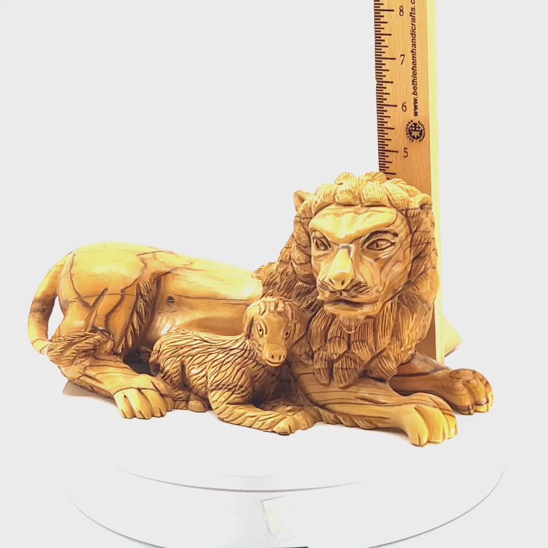 Lion with Lamb Carving, 7.9" Long Olive Wood from Holy Land