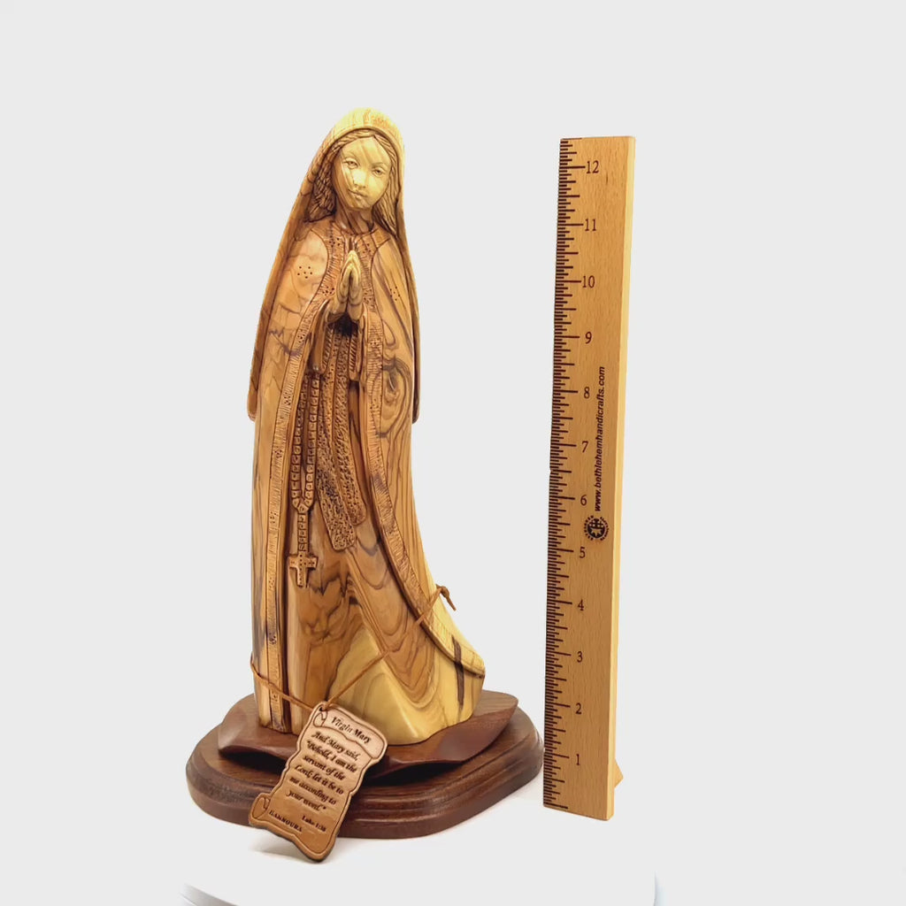 Our Lady of Lourdes, Virgin Mary 13.6", Carved Olive Wood Statue (Large)