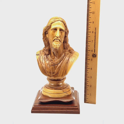 Bust of Jesus Christ's Head, 9.8" Wooden Sculpture from Holy Land