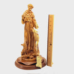 St. Frances Assisi with Deer Masterpiece, 15.4" Wood Carving from Holy Land Olive Wood