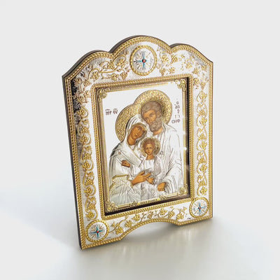 Holy Family Silver Plated Icon with Silver Frame Bethlehem, 11"