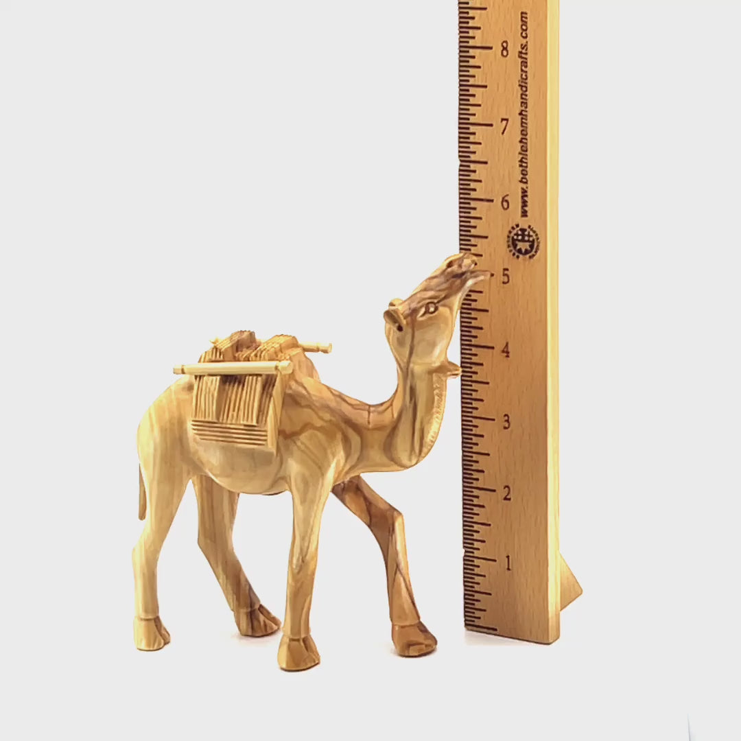 Wooden Camel with Harness Carving, Nativity Figurine, 5.3"