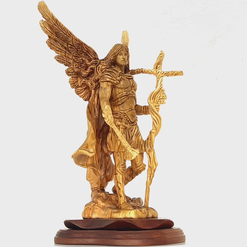 Archangel Gabriel Masterpiece 15" , Olive Wood Carved Statue from the Holy Land