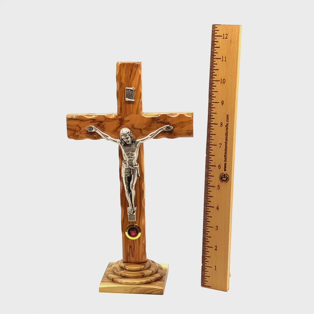 Standing Crucifix, 11", 14 Stations Engraved, Holy Land Olive Wood