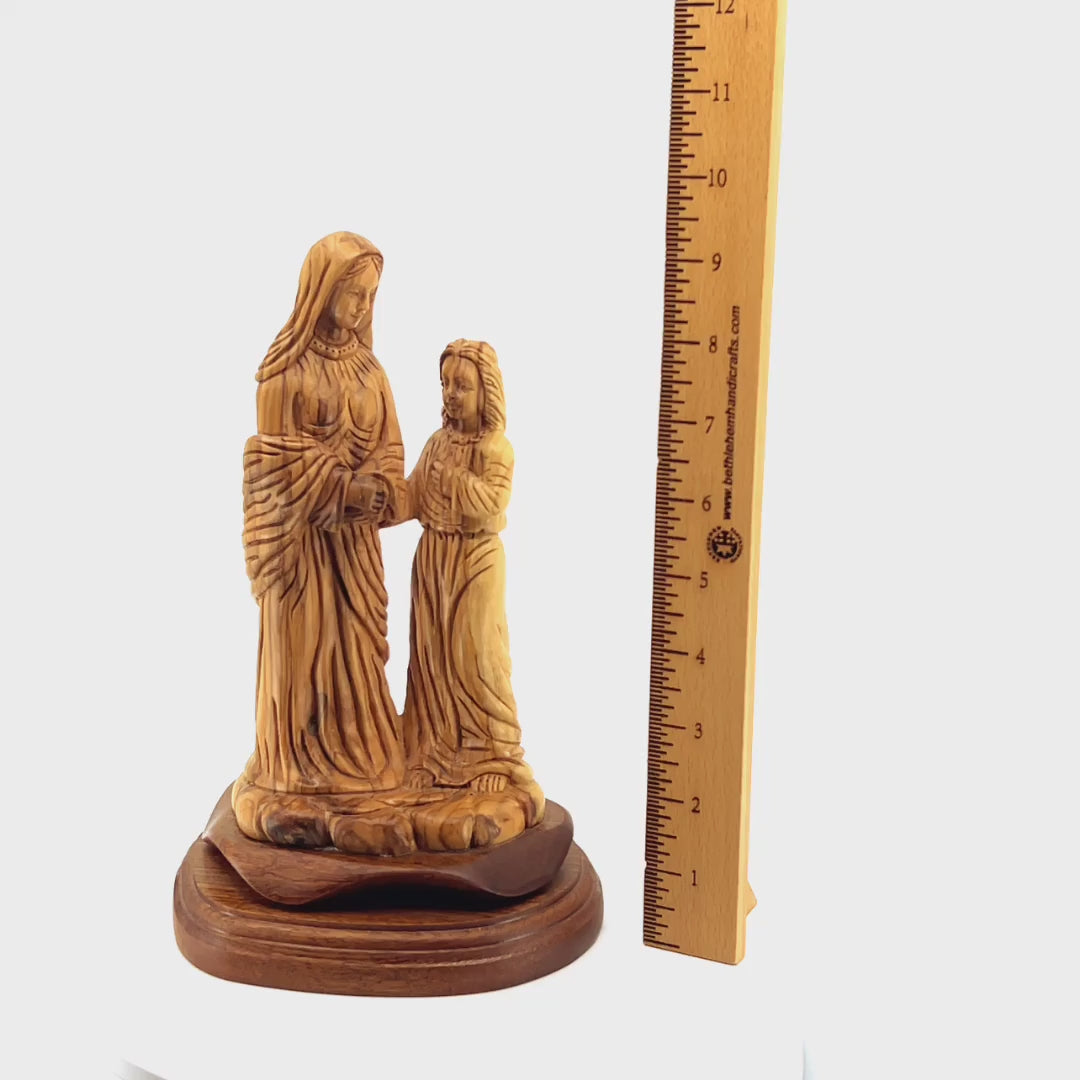 Virgin Mary with Young Jesus Christ Statue, 9.8" Carved from the Holy Land Olive Wood