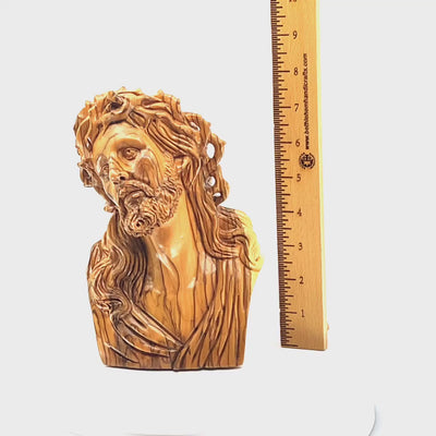 Bust of Jesus Christ Head, 9.6" Olive Wood Carving from the Holy Land