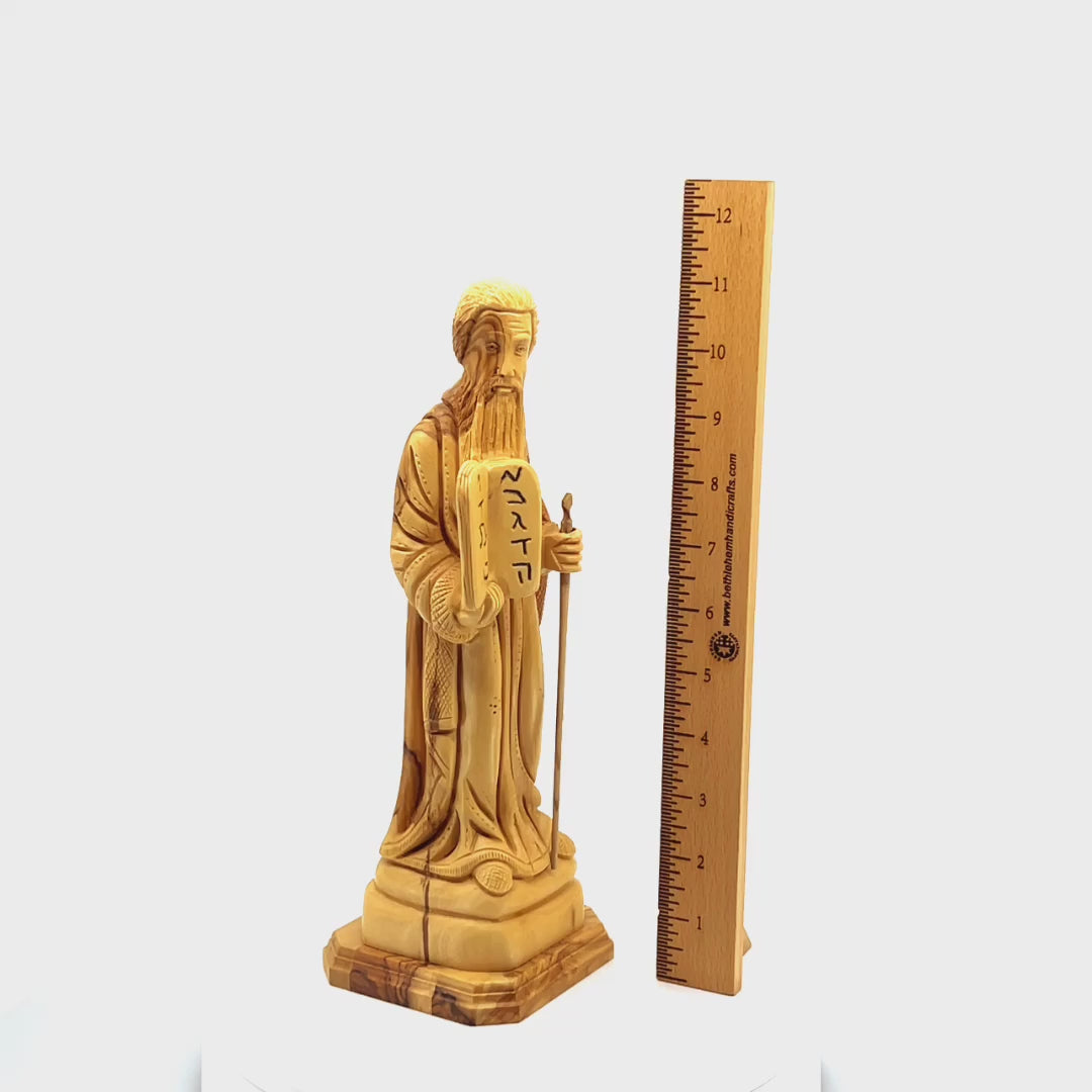 Moses with Staff, 11" Statue from Holy Land Olive Wood