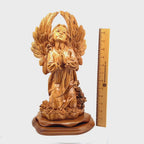 Angel with Wings Praying, 14.5" Carved Statue from Holy Land Olive Wood
