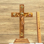 Standing Crucifix, 13.5" with 2.5" Base, Holy Land Olive Wood with 5 souvenirs