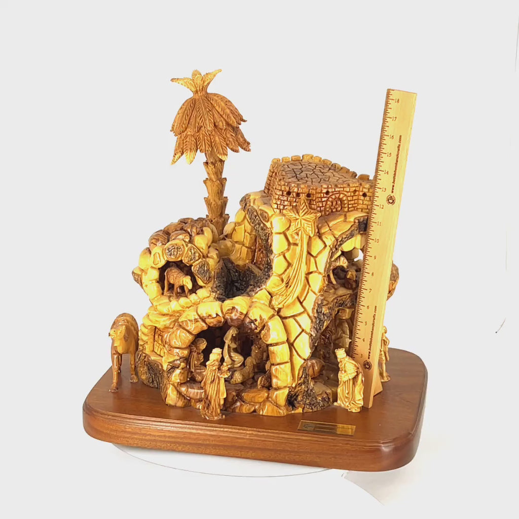Rare and Unique Nativity Scene Set, 21" Wooden Art Sculpture