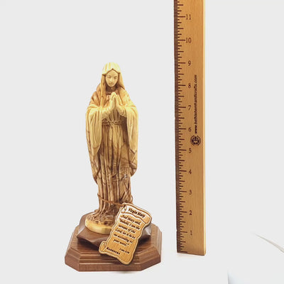 Praying Virgin Mary, 9.1" Olive Wood Carving Statue from Bethlehem