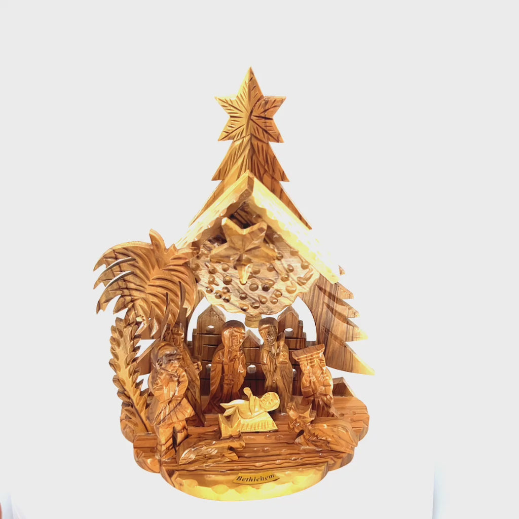 Nativity Scene with Music Player, 10.4" Olive Wood from Holy Land ( Plays Starry Night)