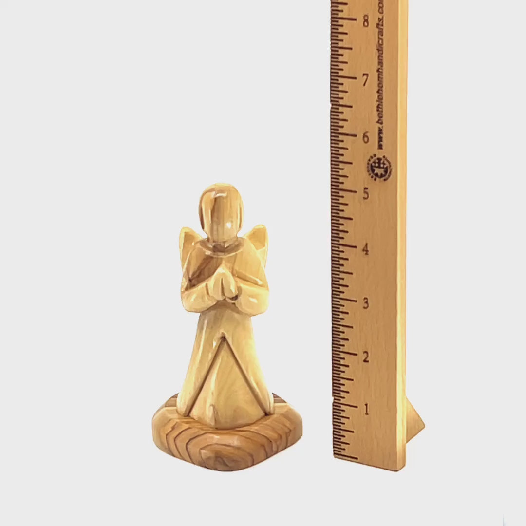 Angel Praying with Wings Carving, 5.1" Olive Wood from the Holy Land