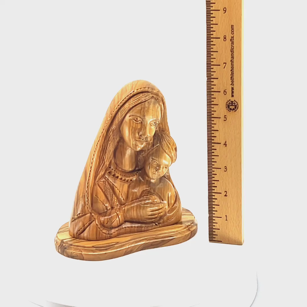 Virgin Mary with Holy Child Bust Carving, 6.5" Carved from the Holy Land Olive Wood