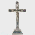Standing Crucifix, 13.5" with 2.5" Base, Holy Land Olive Wood and Mother of Pearl, with 5 souvenirs