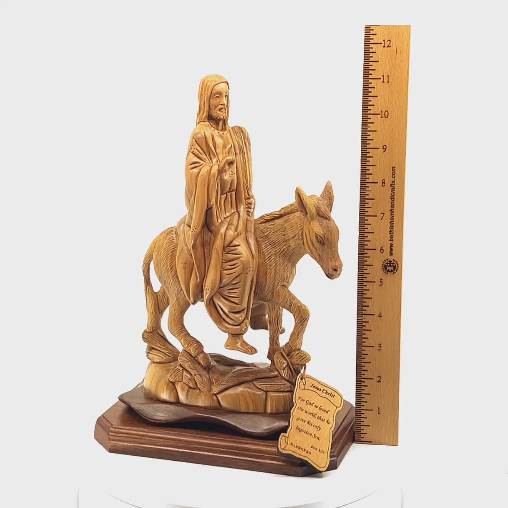 Jesus Christ Riding Donkey, "Entry Into Jerusalem", 11.2" Wood Carving from Holy Land