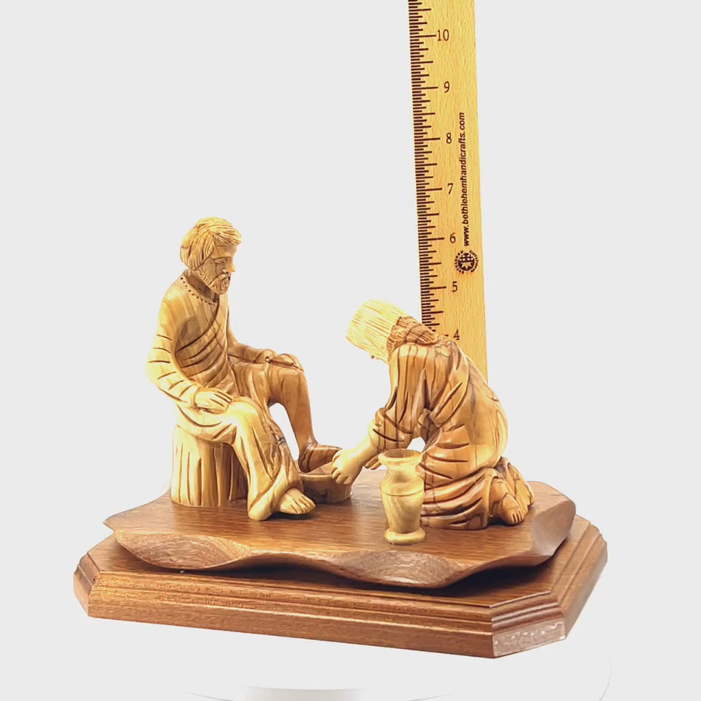 Jesus "Washing of the Feet " Carving 7.5", Olive Wood Sculpture from Holy Land