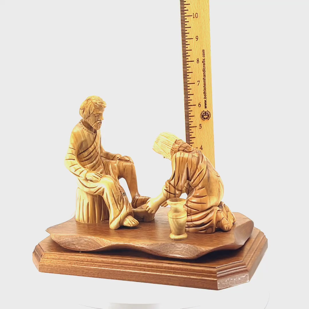 Jesus "Washing of the Feet " Carving 7.5", Olive Wood Sculpture from Holy Land