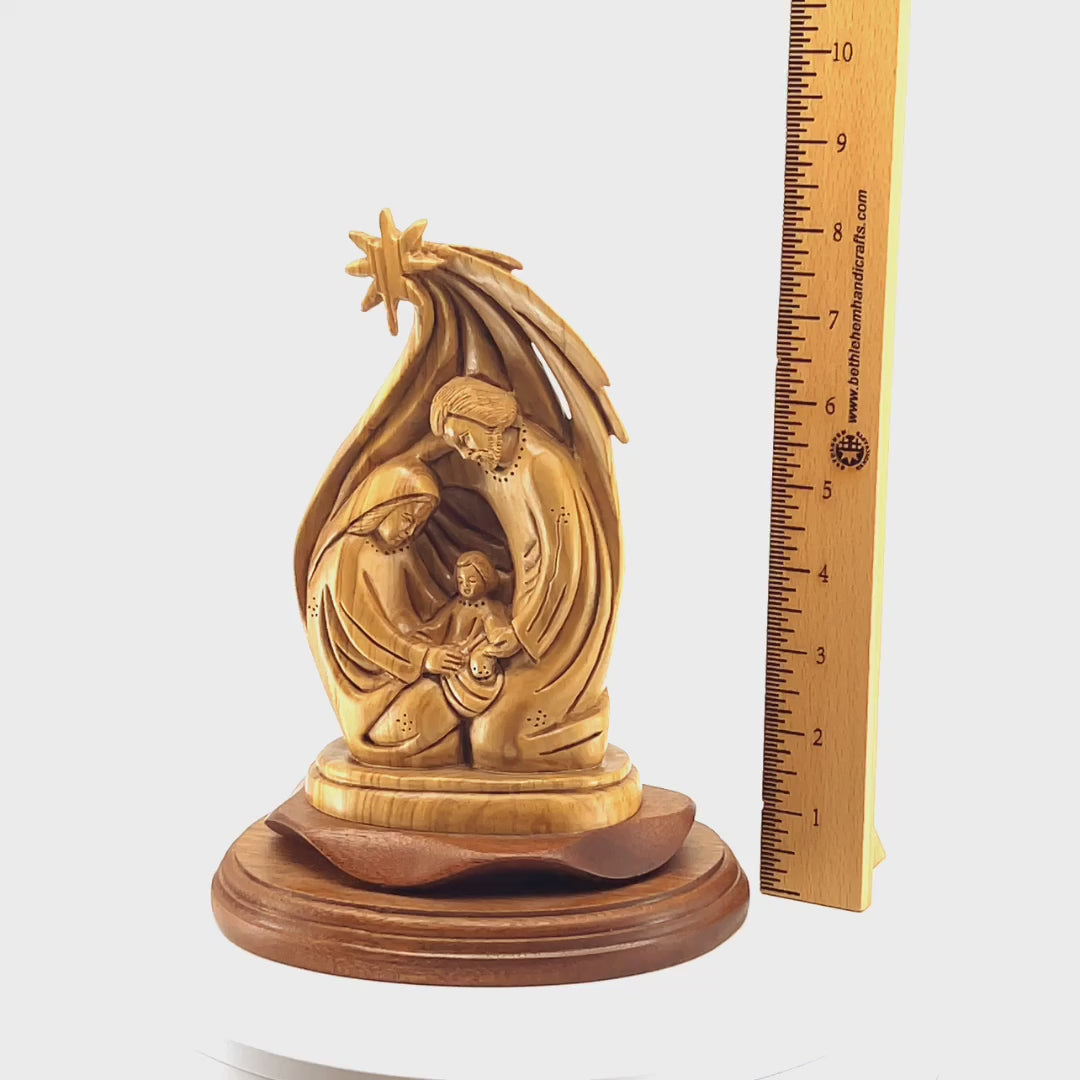Holy Family and "Star of Bethlehem" Wooden Sculpture, 8.6"