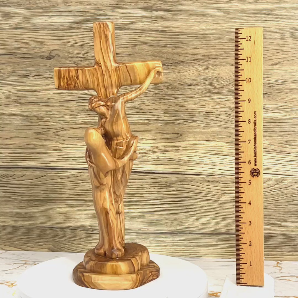 Jesus Crucified on Cross, "Christ Embraced by St. Francis Assisi" , 13.2" Carving