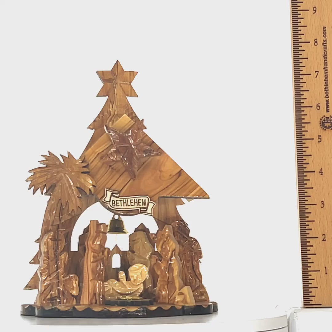 Nativity Scene Music Player, 7.5" Olive Wood from Holy Land ( Plays Starry Night)