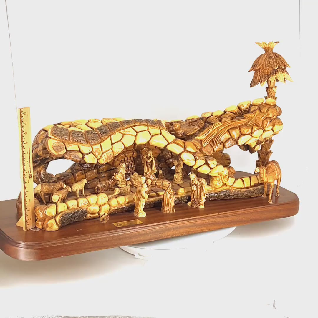 Unique and Rare Olive Wood Nativity Set, 37.4" from Bethlehem