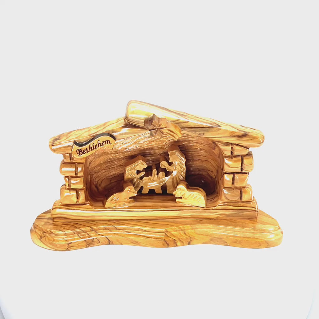 Nativity Scene with Polished Olive Wood, 7.5" from Bethlehem