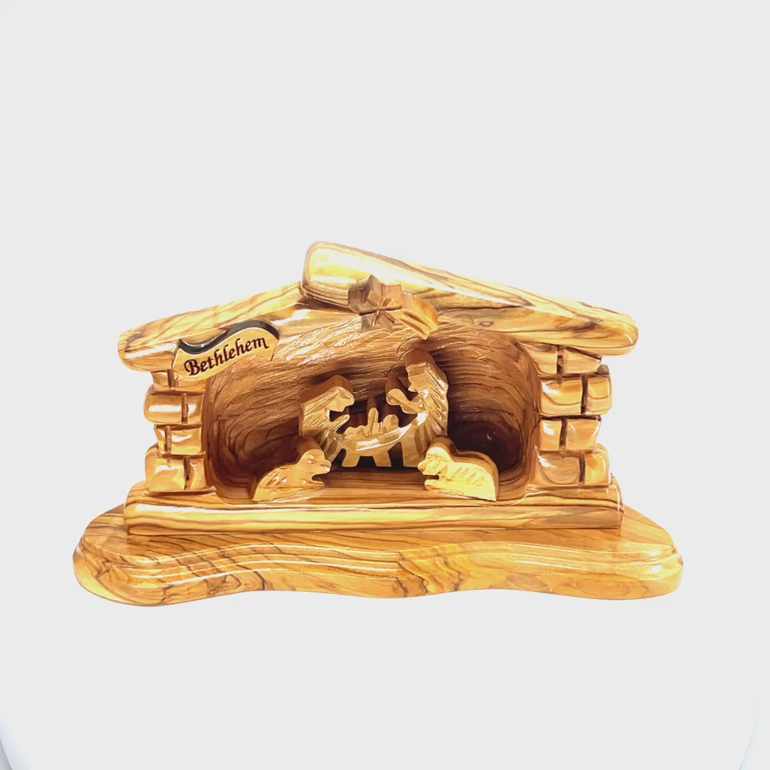 Nativity Scene with Polished Olive Wood, 7.5" from Bethlehem